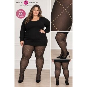 Ashley Stewart Black Diamond Footed Tights Plus Size EE 4X AD38GLD NIP